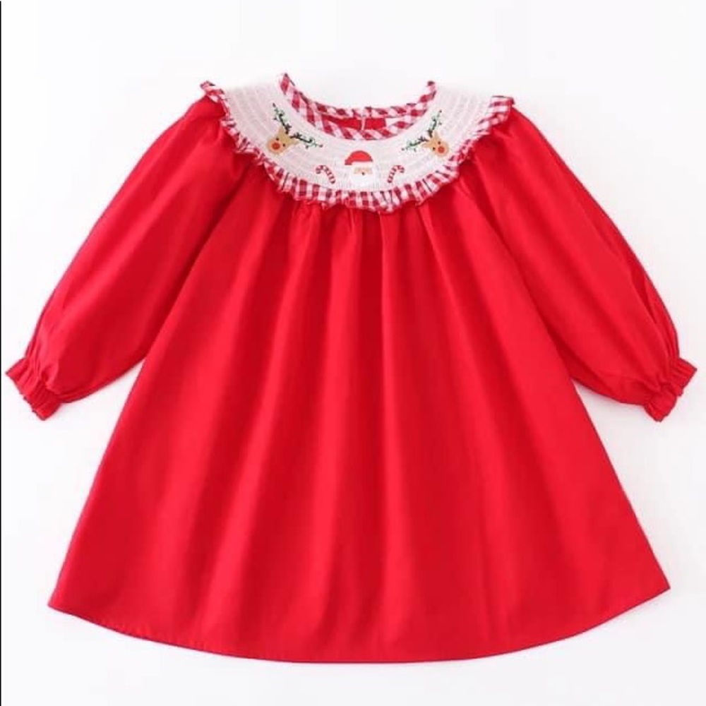Red smocked Christmas dress
